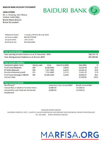 Downloadable Brunei Baiduri bank statement word sample